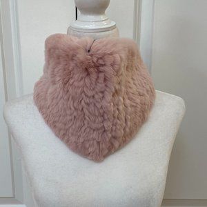 Leah Knit Rex Rabbit fur Bandana Scarf in Pink